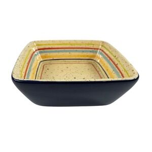 Pfaltzgraff Sedona Square Fruit Bowl Multi-Color Striped Speckled Navy Blue 4in